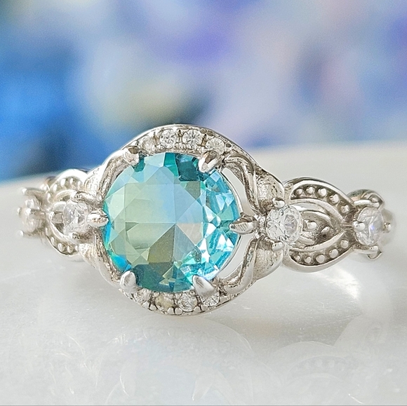 Aquamarine Blue & Teal tourmaline stone ring, 925 Sterling Silver Charmed Aroma - Picture 1 of 5